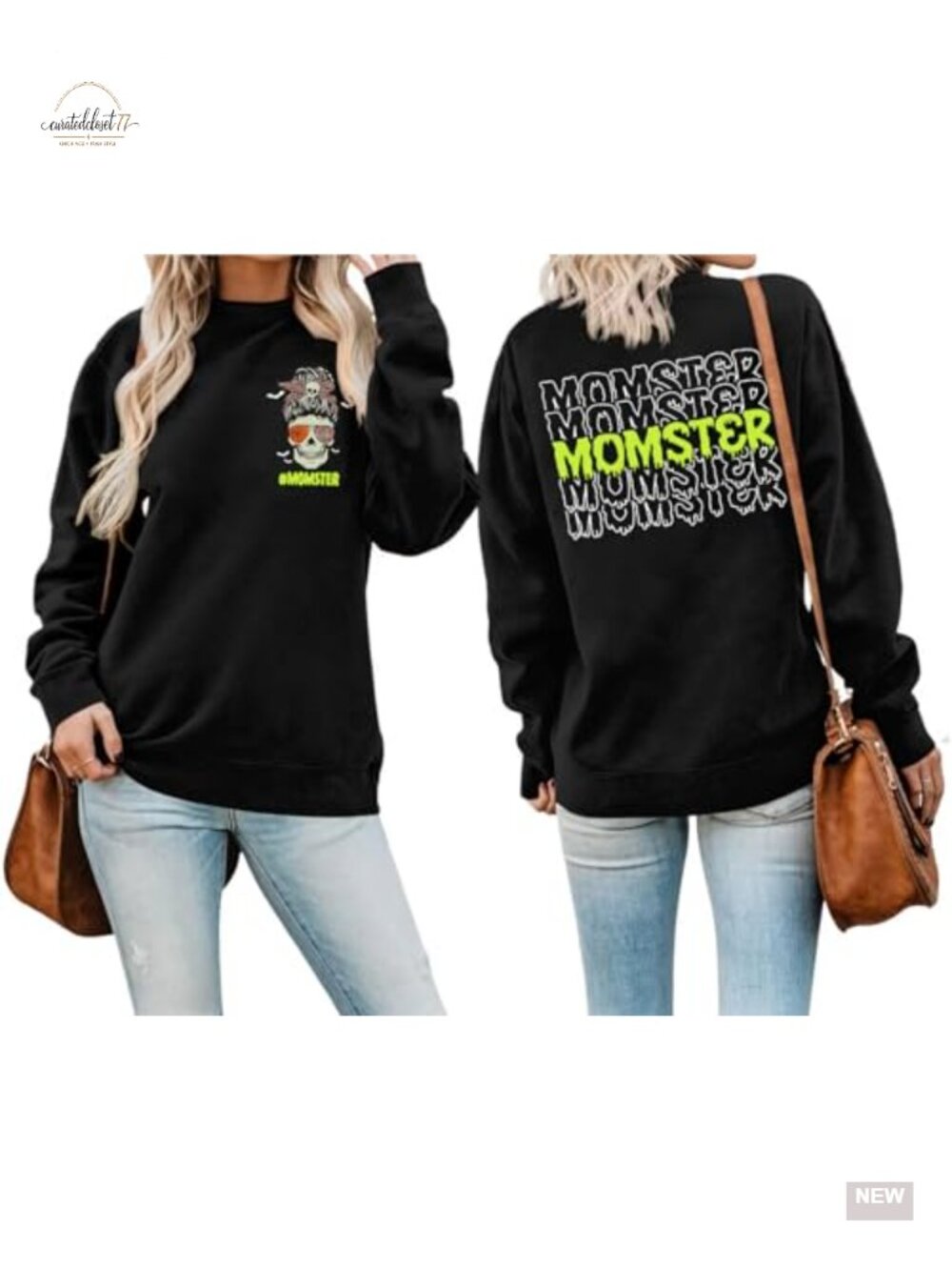 Women's Halloween Sweatshirt Crew Neck Pullover MOMSTER Skull